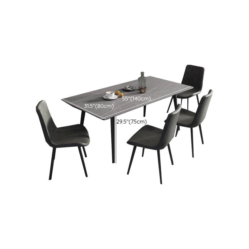 Modern Standard Height Furniture 5/7 Pcs Stone Rectangle Table with Upholstered Chair Clearhalo 'Dining Room Sets' 'Dining Tables & Seating' 'dining_room_set' 'furn' 'furn_dining_room_set' 'Furniture' 'Kitchen & Dining Furniture' 7499102