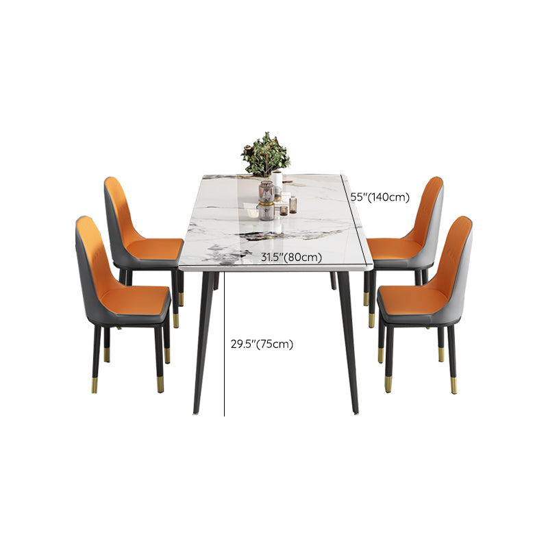 Modern Standard Height Furniture 5/7 Pcs Stone Rectangle Table with Upholstered Chair Clearhalo 'Dining Room Sets' 'Dining Tables & Seating' 'dining_room_set' 'furn' 'furn_dining_room_set' 'Furniture' 'Kitchen & Dining Furniture' 7499108