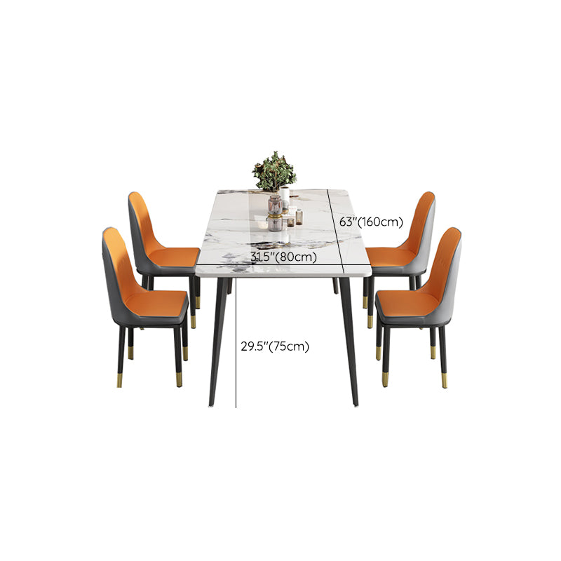 Modern Standard Height Furniture 5/7 Pcs Stone Rectangle Table with Upholstered Chair Clearhalo 'Dining Room Sets' 'Dining Tables & Seating' 'dining_room_set' 'furn' 'furn_dining_room_set' 'Furniture' 'Kitchen & Dining Furniture' 7499109