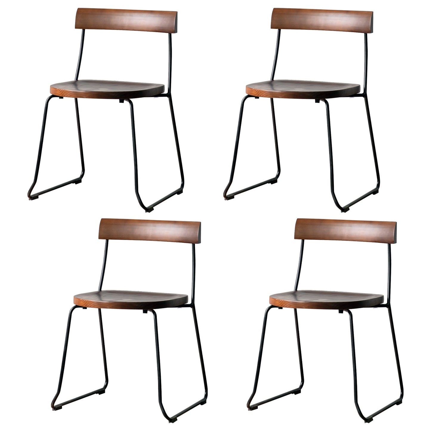 Modern Backrest Armless Wood Chair with Metal Legs for Dining Room 4 Piece Set Black Clearhalo 'Dining Chairs' 'Dining Tables & Seating' 'dining_chair' 'furn' 'furn_dining_chair' 'Furniture' 'Kitchen & Dining Furniture' 7499396