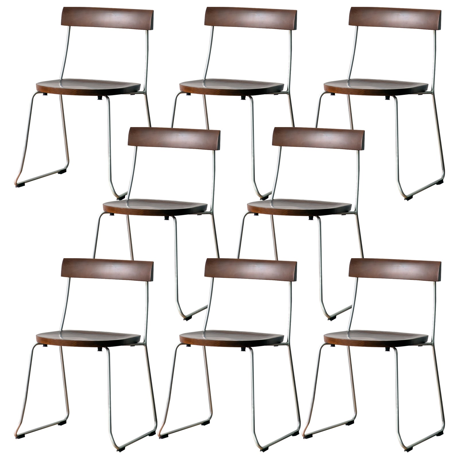 Modern Backrest Armless Wood Chair with Metal Legs for Dining Room 8 Piece Set Silver Clearhalo 'Dining Chairs' 'Dining Tables & Seating' 'dining_chair' 'furn' 'furn_dining_chair' 'Furniture' 'Kitchen & Dining Furniture' 7499410