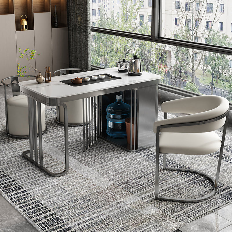 Moderne rugleuning armleuning kussenstoel met metalen basis voor eetkamer