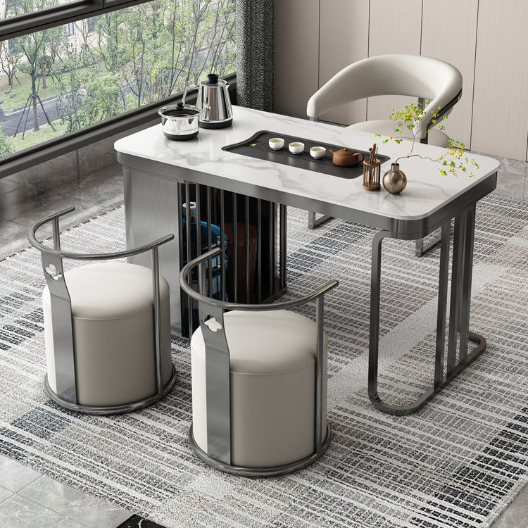 Moderne rugleuning armleuning kussenstoel met metalen basis voor eetkamer