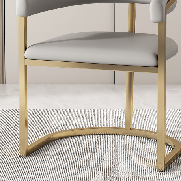 Moderne rugleuning armleuning kussenstoel met metalen basis voor eetkamer