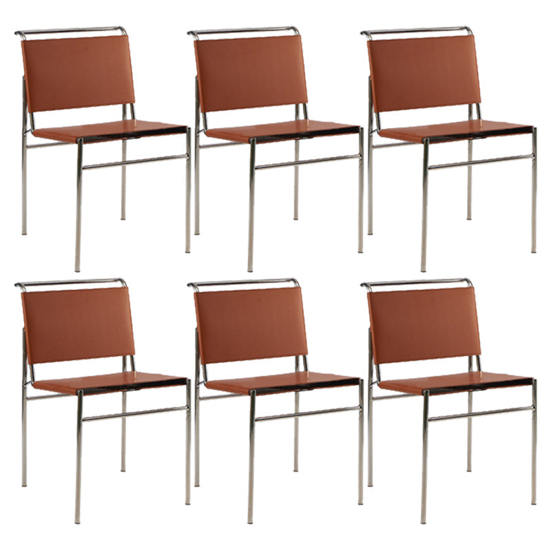 Contemporary Style Side Chair Metal Open Back Dining Room Chair for Indoor Brown 6 Piece Set Clearhalo 'Dining Chairs' 'Dining Tables & Seating' 'dining_chair' 'furn' 'furn_dining_chair' 'Furniture' 'Kitchen & Dining Furniture' 7499752