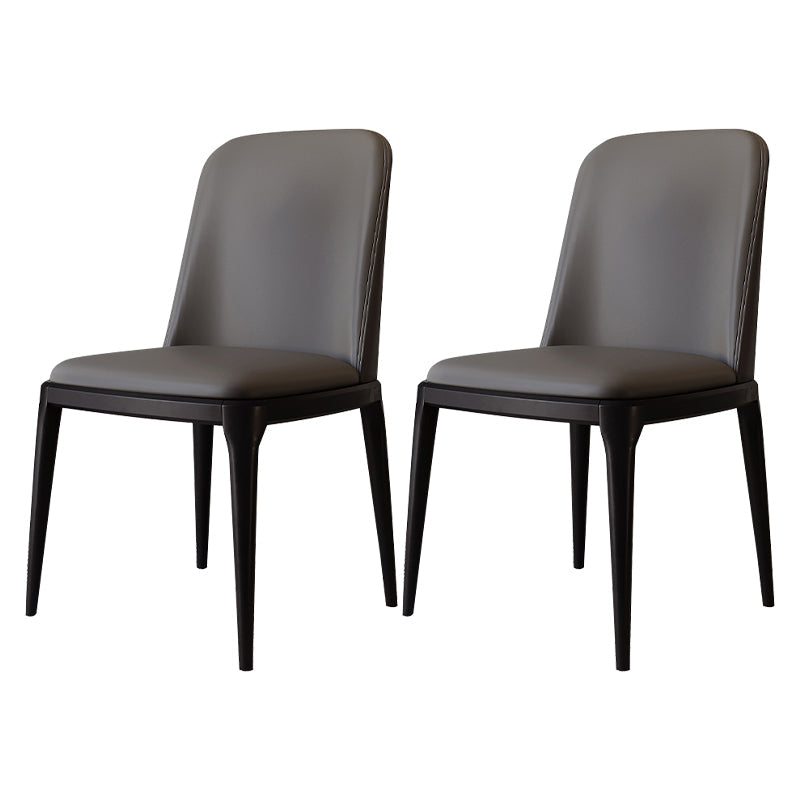 Modern Backrest Armless Leather Chair with Plastic Legs for Dining Room Dark Gray 2 Piece Set Black Clearhalo 'Dining Chairs' 'Dining Tables & Seating' 'dining_chair' 'furn' 'furn_dining_chair' 'Furniture' 'Kitchen & Dining Furniture' 7499784