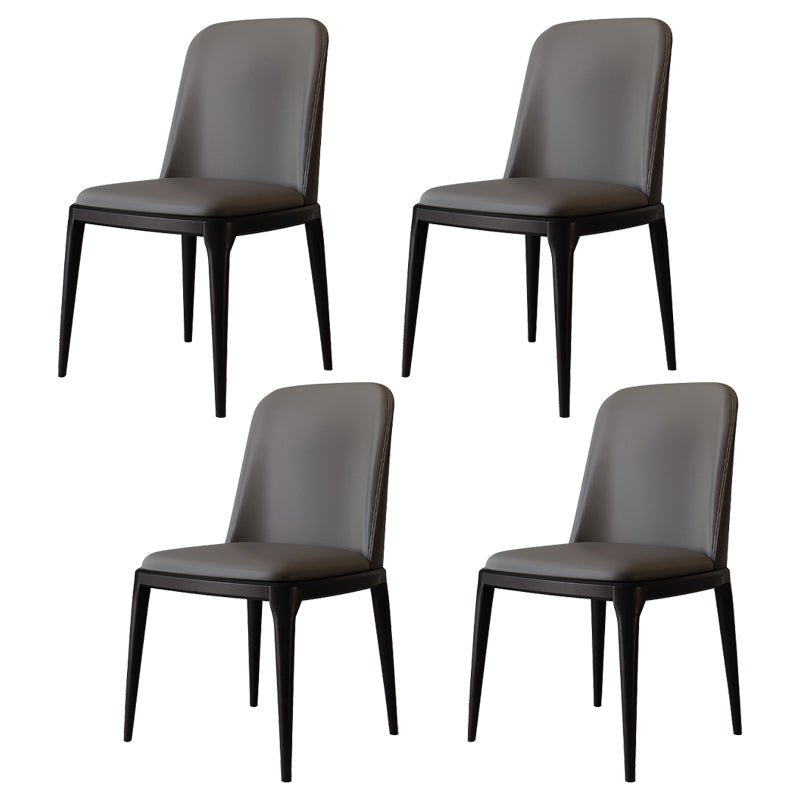 Modern Backrest Armless Leather Chair with Plastic Legs for Dining Room Dark Gray 4 Piece Set Black Clearhalo 'Dining Chairs' 'Dining Tables & Seating' 'dining_chair' 'furn' 'furn_dining_chair' 'Furniture' 'Kitchen & Dining Furniture' 7499786