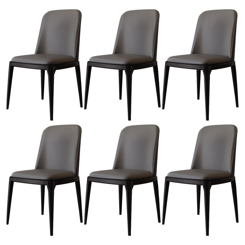 Modern Backrest Armless Leather Chair with Plastic Legs for Dining Room Dark Gray 6 Piece Set Black Clearhalo 'Dining Chairs' 'Dining Tables & Seating' 'dining_chair' 'furn' 'furn_dining_chair' 'Furniture' 'Kitchen & Dining Furniture' 7499788