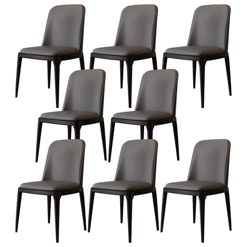Modern Backrest Armless Leather Chair with Plastic Legs for Dining Room Dark Gray 8 Piece Set Black Clearhalo 'Dining Chairs' 'Dining Tables & Seating' 'dining_chair' 'furn' 'furn_dining_chair' 'Furniture' 'Kitchen & Dining Furniture' 7499791