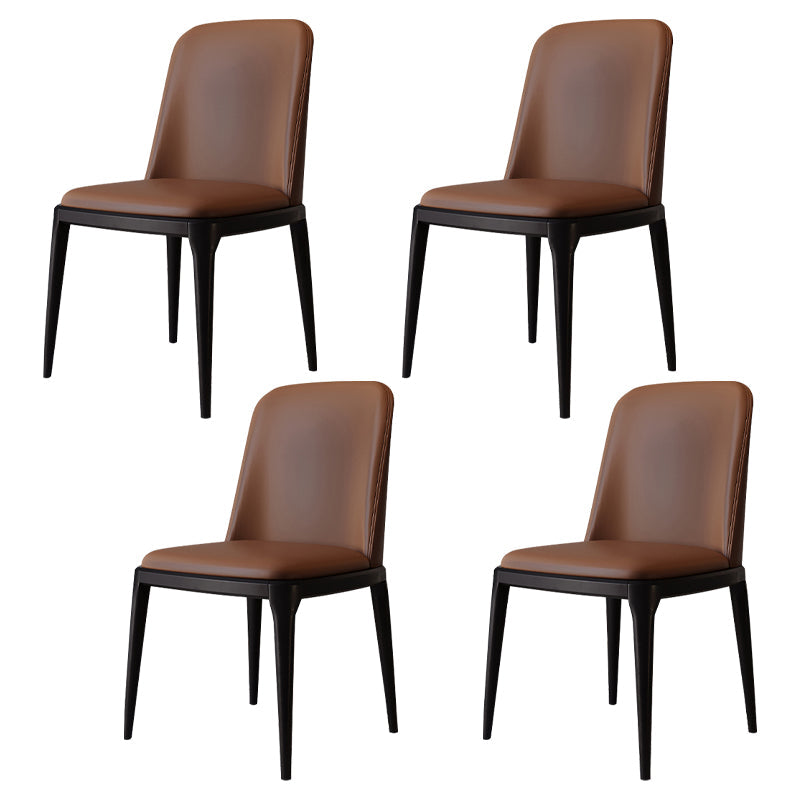 Modern Backrest Armless Leather Chair with Plastic Legs for Dining Room Dark Brown 4 Piece Set Black Clearhalo 'Dining Chairs' 'Dining Tables & Seating' 'dining_chair' 'furn' 'furn_dining_chair' 'Furniture' 'Kitchen & Dining Furniture' 7499803