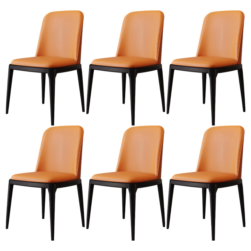 Modern Backrest Armless Leather Chair with Plastic Legs for Dining Room Orange 6 Piece Set Black Clearhalo 'Dining Chairs' 'Dining Tables & Seating' 'dining_chair' 'furn' 'furn_dining_chair' 'Furniture' 'Kitchen & Dining Furniture' 7499809