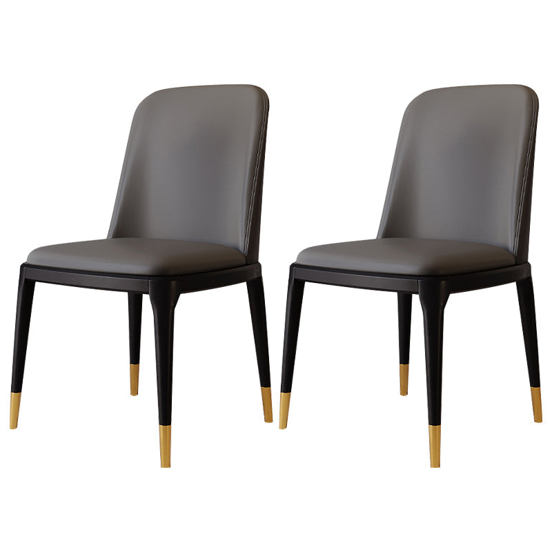 Modern Backrest Armless Leather Chair with Plastic Legs for Dining Room Dark Gray 2 Piece Set Black Gold Clearhalo 'Dining Chairs' 'Dining Tables & Seating' 'dining_chair' 'furn' 'furn_dining_chair' 'Furniture' 'Kitchen & Dining Furniture' 7499812