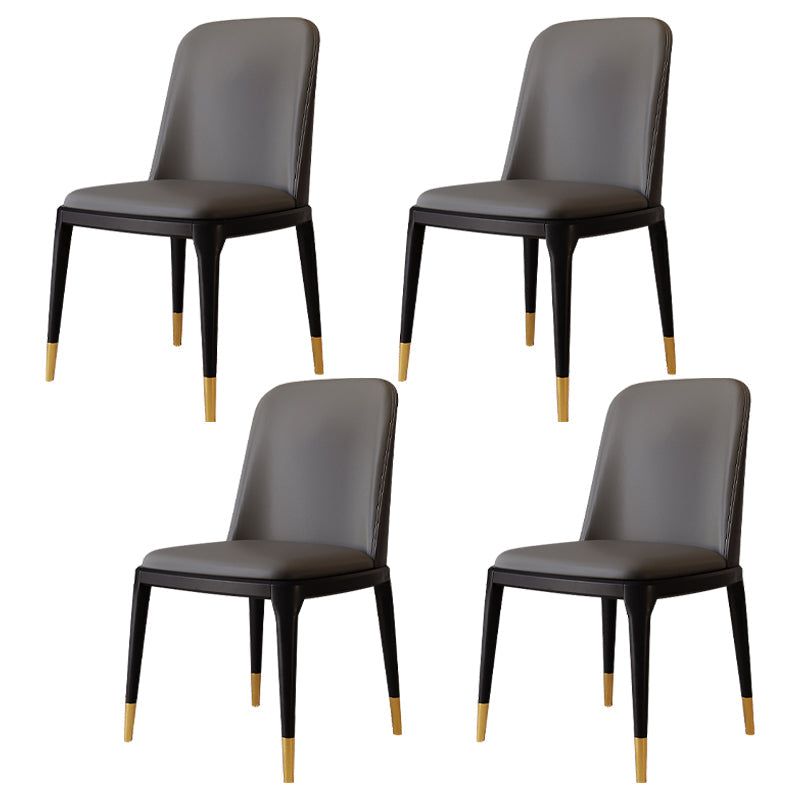 Modern Backrest Armless Leather Chair with Plastic Legs for Dining Room Dark Gray 4 Piece Set Black Gold Clearhalo 'Dining Chairs' 'Dining Tables & Seating' 'dining_chair' 'furn' 'furn_dining_chair' 'Furniture' 'Kitchen & Dining Furniture' 7499813