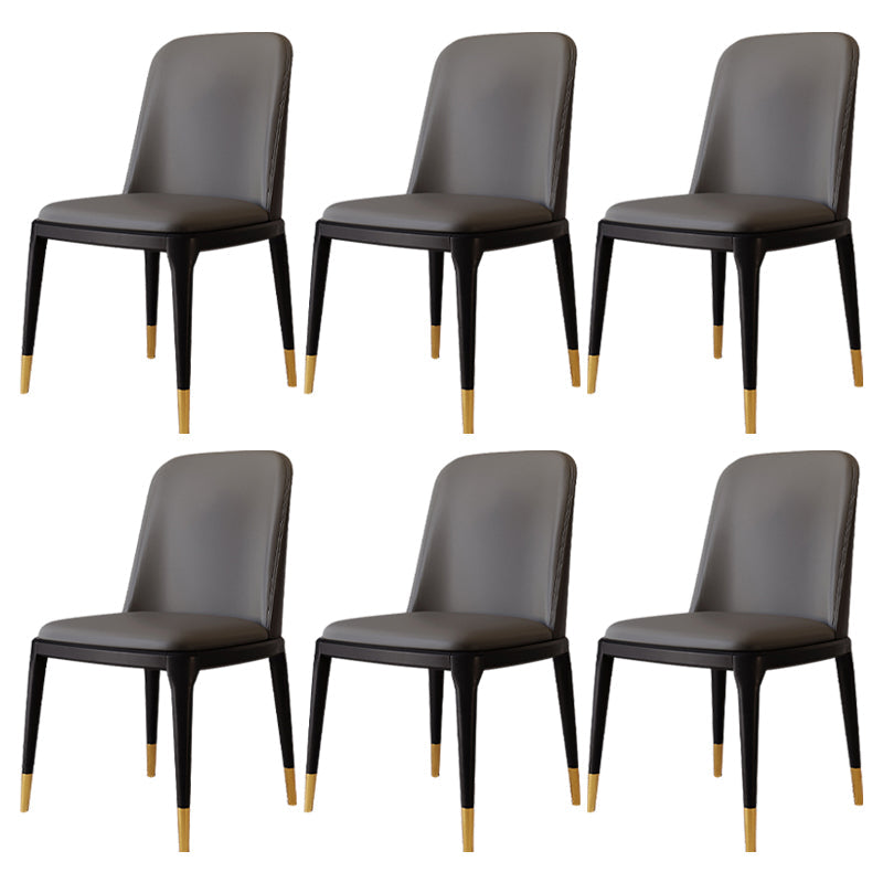 Modern Backrest Armless Leather Chair with Plastic Legs for Dining Room Dark Gray 6 Piece Set Black Gold Clearhalo 'Dining Chairs' 'Dining Tables & Seating' 'dining_chair' 'furn' 'furn_dining_chair' 'Furniture' 'Kitchen & Dining Furniture' 7499814