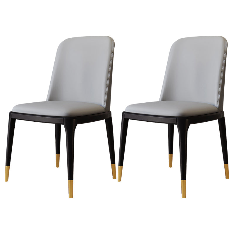 Modern Backrest Armless Leather Chair with Plastic Legs for Dining Room Light Gray 2 Piece Set Black Gold Clearhalo 'Dining Chairs' 'Dining Tables & Seating' 'dining_chair' 'furn' 'furn_dining_chair' 'Furniture' 'Kitchen & Dining Furniture' 7499817