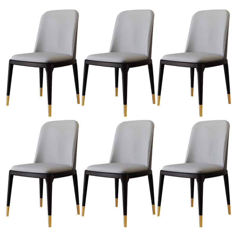 Modern Backrest Armless Leather Chair with Plastic Legs for Dining Room Light Gray 6 Piece Set Black Gold Clearhalo 'Dining Chairs' 'Dining Tables & Seating' 'dining_chair' 'furn' 'furn_dining_chair' 'Furniture' 'Kitchen & Dining Furniture' 7499819
