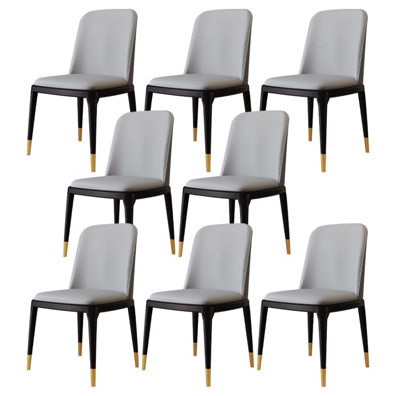 Modern Backrest Armless Leather Chair with Plastic Legs for Dining Room Light Gray 8 Piece Set Black Gold Clearhalo 'Dining Chairs' 'Dining Tables & Seating' 'dining_chair' 'furn' 'furn_dining_chair' 'Furniture' 'Kitchen & Dining Furniture' 7499820