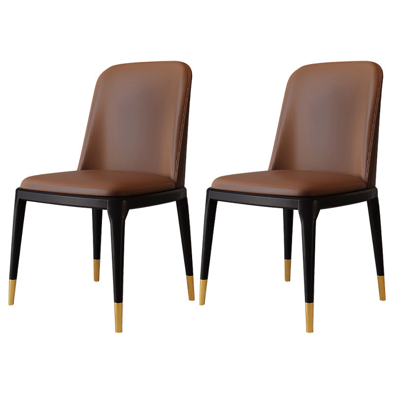 Modern Backrest Armless Leather Chair with Plastic Legs for Dining Room Dark Brown 2 Piece Set Black Gold Clearhalo 'Dining Chairs' 'Dining Tables & Seating' 'dining_chair' 'furn' 'furn_dining_chair' 'Furniture' 'Kitchen & Dining Furniture' 7499822