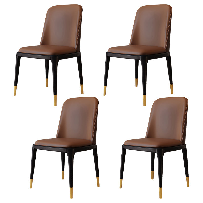 Modern Backrest Armless Leather Chair with Plastic Legs for Dining Room Dark Brown 4 Piece Set Black Gold Clearhalo 'Dining Chairs' 'Dining Tables & Seating' 'dining_chair' 'furn' 'furn_dining_chair' 'Furniture' 'Kitchen & Dining Furniture' 7499823