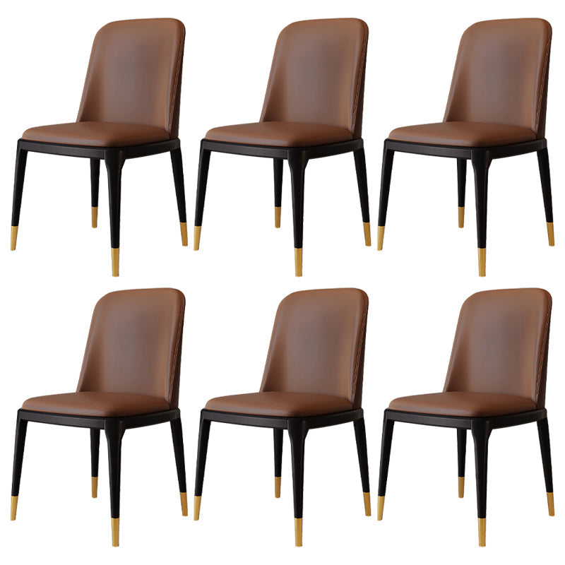 Modern Backrest Armless Leather Chair with Plastic Legs for Dining Room Dark Brown 6 Piece Set Black Gold Clearhalo 'Dining Chairs' 'Dining Tables & Seating' 'dining_chair' 'furn' 'furn_dining_chair' 'Furniture' 'Kitchen & Dining Furniture' 7499824