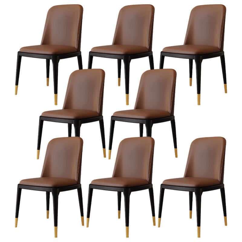 Modern Backrest Armless Leather Chair with Plastic Legs for Dining Room Dark Brown 8 Piece Set Black Gold Clearhalo 'Dining Chairs' 'Dining Tables & Seating' 'dining_chair' 'furn' 'furn_dining_chair' 'Furniture' 'Kitchen & Dining Furniture' 7499825
