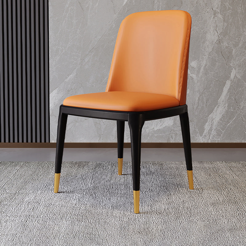 Modern Backrest Armless Leather Chair with Plastic Legs for Dining Room Orange 1 Piece Black Gold Clearhalo 'Dining Chairs' 'Dining Tables & Seating' 'dining_chair' 'furn' 'furn_dining_chair' 'Furniture' 'Kitchen & Dining Furniture' 7499826