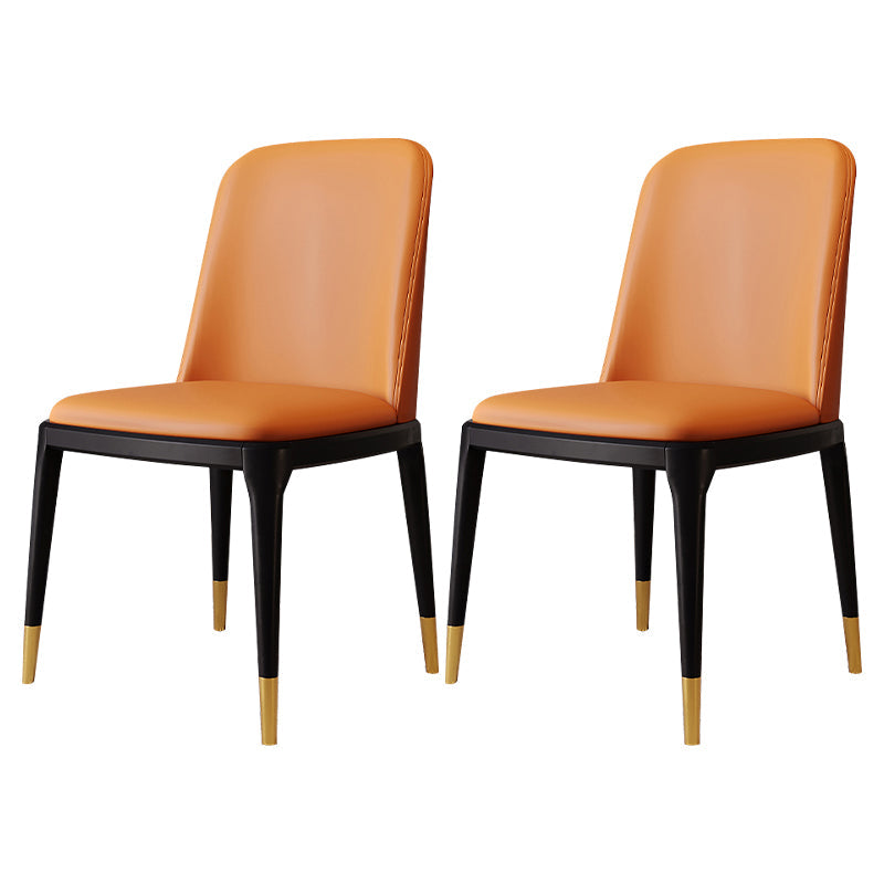 Modern Backrest Armless Leather Chair with Plastic Legs for Dining Room Orange 2 Piece Set Black Gold Clearhalo 'Dining Chairs' 'Dining Tables & Seating' 'dining_chair' 'furn' 'furn_dining_chair' 'Furniture' 'Kitchen & Dining Furniture' 7499827