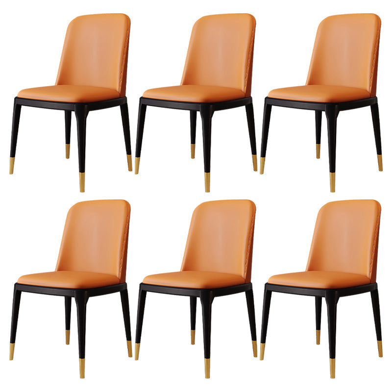 Modern Backrest Armless Leather Chair with Plastic Legs for Dining Room Orange 6 Piece Set Black Gold Clearhalo 'Dining Chairs' 'Dining Tables & Seating' 'dining_chair' 'furn' 'furn_dining_chair' 'Furniture' 'Kitchen & Dining Furniture' 7499829