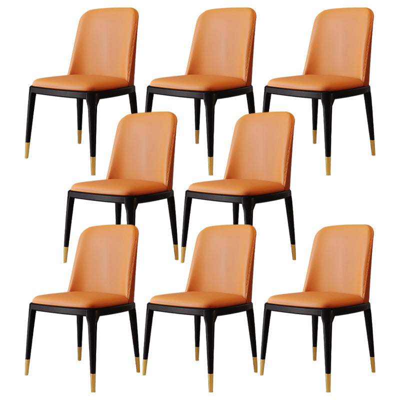 Modern Backrest Armless Leather Chair with Plastic Legs for Dining Room Orange 8 Piece Set Black Gold Clearhalo 'Dining Chairs' 'Dining Tables & Seating' 'dining_chair' 'furn' 'furn_dining_chair' 'Furniture' 'Kitchen & Dining Furniture' 7499830