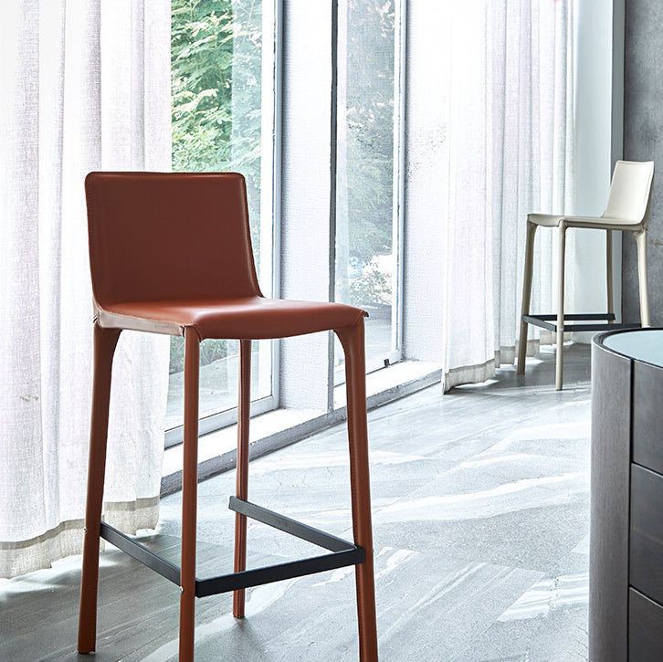 Faux Leather Armless Bar Stool Nordic Style Low Back Bar Stools for Living Room