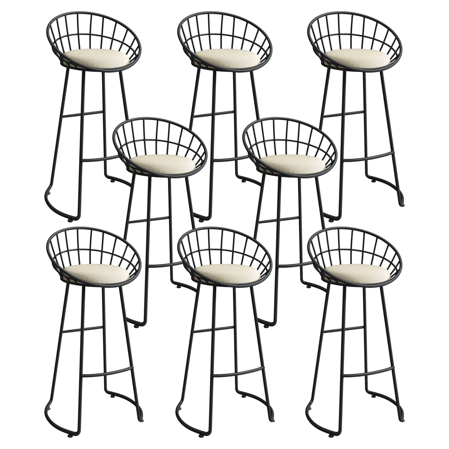 Low Back Bar Stools Glam Metal Dining Stools with Metal Base Black 8 Piece Set Round Clearhalo 'Bar Furniture' 'Bar Stools' 'bar_stools' 'furn' 'furn_bar_stools' 'Furniture' 'Kitchen & Dining Furniture' 7499884