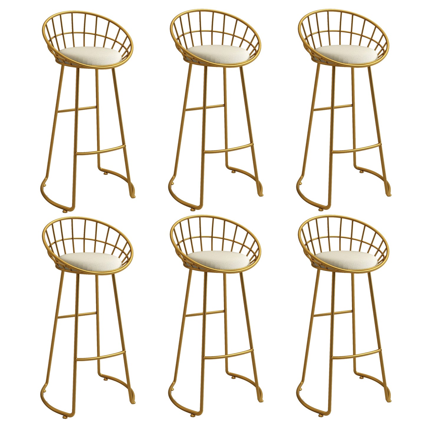 Low Back Bar Stools Glam Metal Dining Stools with Metal Base Gold 6 Piece Set Round Clearhalo 'Bar Furniture' 'Bar Stools' 'bar_stools' 'furn' 'furn_bar_stools' 'Furniture' 'Kitchen & Dining Furniture' 7499891