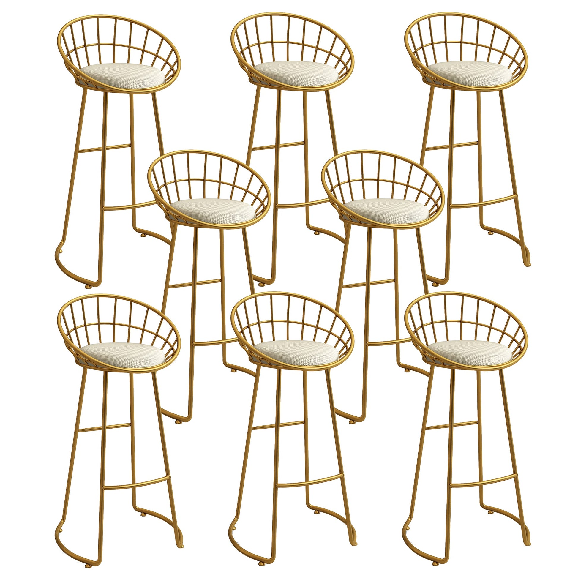 Low Back Bar Stools Glam Metal Dining Stools with Metal Base Gold 8 Piece Set Round Clearhalo 'Bar Furniture' 'Bar Stools' 'bar_stools' 'furn' 'furn_bar_stools' 'Furniture' 'Kitchen & Dining Furniture' 7499893