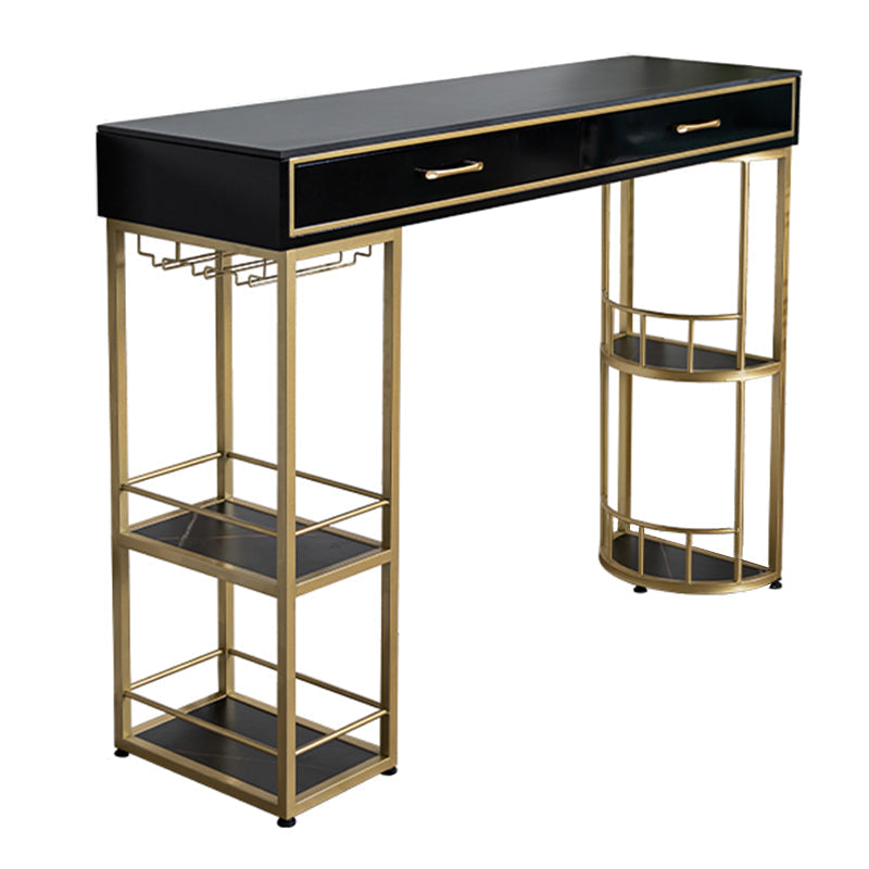 Glam Stone Rectangle Counter Table 1/3 Pieces Bar Table Set for Living Room Table Black-Gold Clearhalo 'Bar Furniture' 'furn' 'furn_home_bar_bar_sets' 'Furniture' 'Home Bars & Bar Sets' 'home_bar_bar_sets' 'Kitchen & Dining Furniture' 7508272