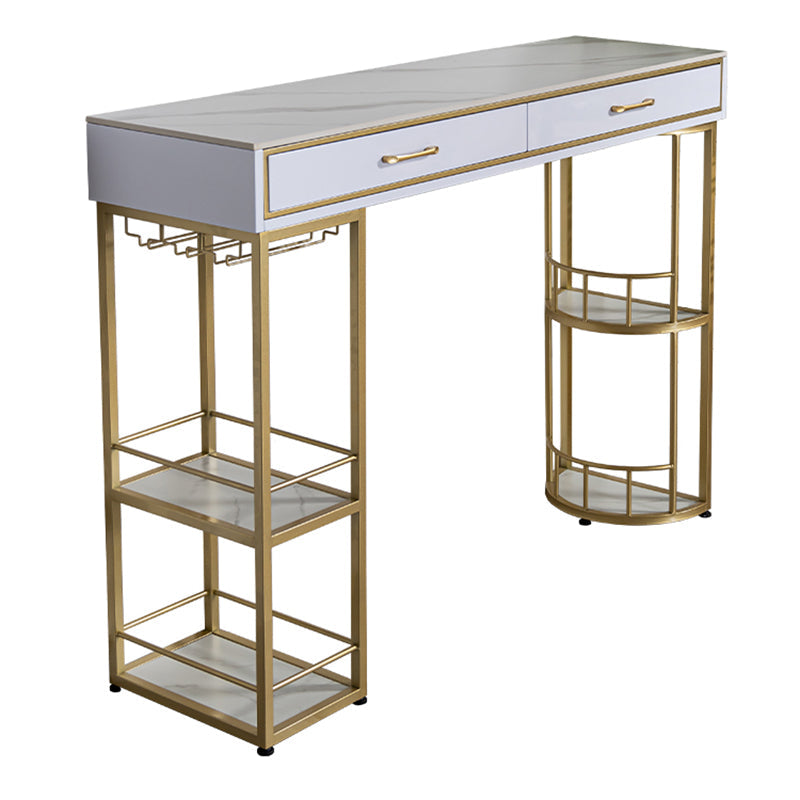 Glam Stone Rectangle Counter Table 1/3 Pieces Bar Table Set for Living Room Table White-Gold Clearhalo 'Bar Furniture' 'furn' 'furn_home_bar_bar_sets' 'Furniture' 'Home Bars & Bar Sets' 'home_bar_bar_sets' 'Kitchen & Dining Furniture' 7508279