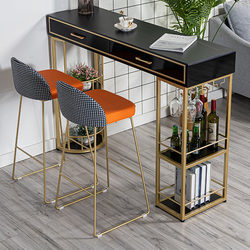 Glam Stone Rectangle Counter Table 1/3 Pieces Bar Table Set for Living Room Table & Chair(s) Black-Gold Clearhalo 'Bar Furniture' 'furn' 'furn_home_bar_bar_sets' 'Furniture' 'Home Bars & Bar Sets' 'home_bar_bar_sets' 'Kitchen & Dining Furniture' 7508282