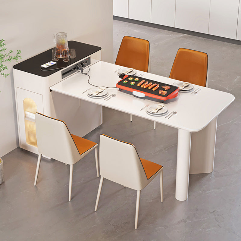 White Rectangle Dining Table Double Pedestal Table for Kitchen Dining Room
