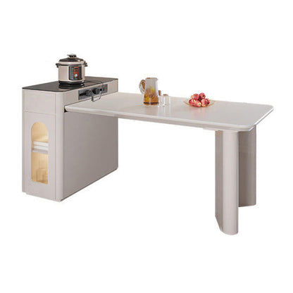 White Rectangle Dining Table Double Pedestal Table for Kitchen Dining Room