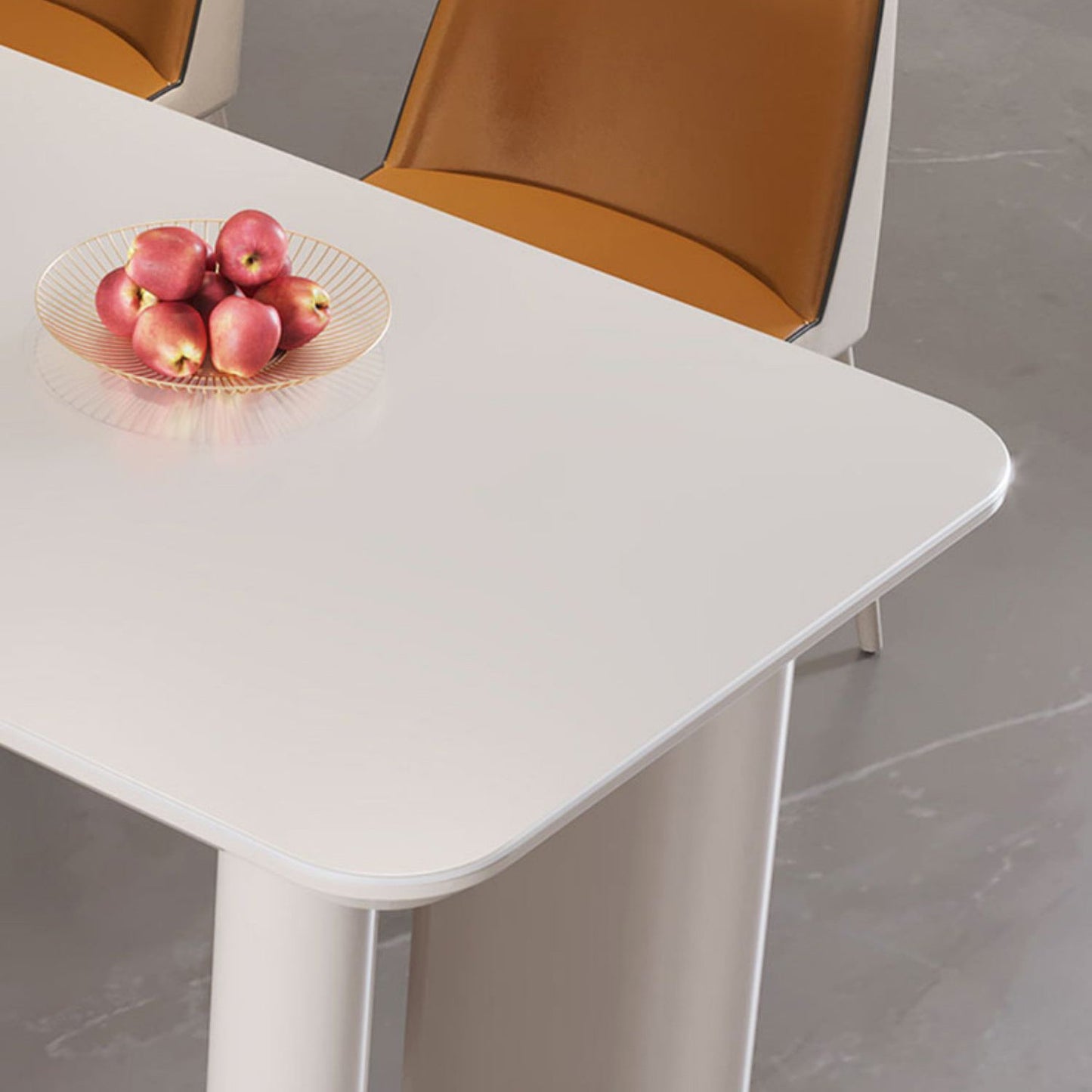 White Rectangle Dining Table Double Pedestal Table for Kitchen Dining Room
