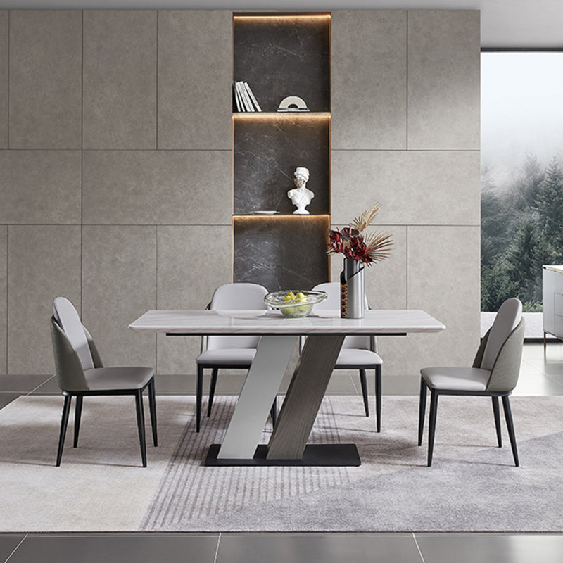 Rectangle Stone Top Dining Table Metal Pedestal Dining Table for Dining Room Clearhalo 'Dining Tables & Seating' 'Dining Tables' 'dining_table' 'furn' 'furn_dining_table' 'Furniture' 'Kitchen & Dining Furniture' 7508840