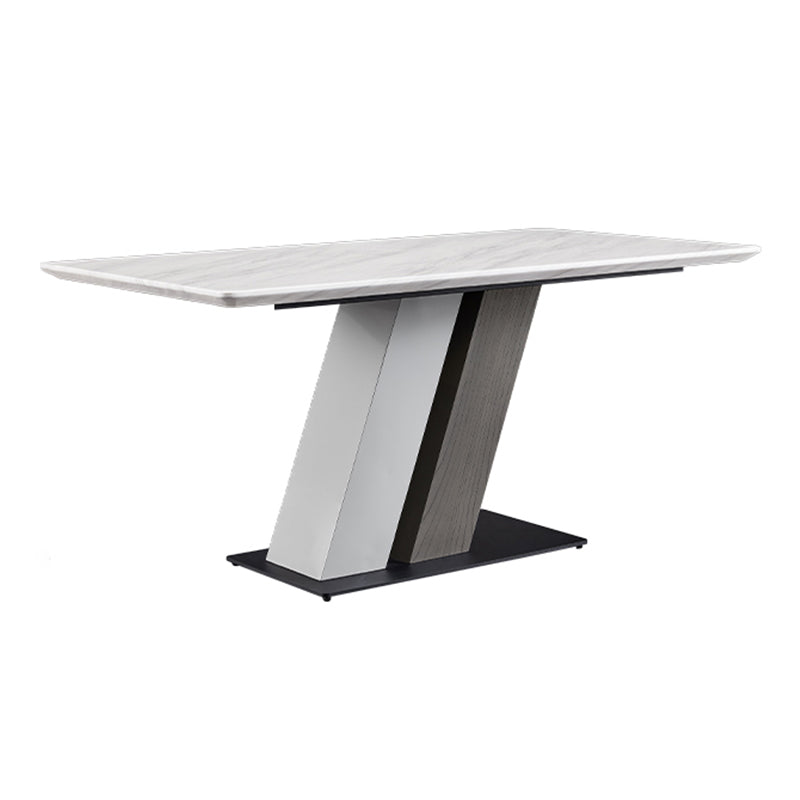Rectangle Stone Top Dining Table Metal Pedestal Dining Table for Dining Room Without Chairs Clearhalo 'Dining Tables & Seating' 'Dining Tables' 'dining_table' 'furn' 'furn_dining_table' 'Furniture' 'Kitchen & Dining Furniture' 7508841