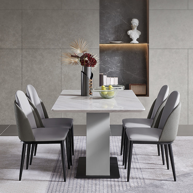 Rectangle Stone Top Dining Table Metal Pedestal Dining Table for Dining Room Clearhalo 'Dining Tables & Seating' 'Dining Tables' 'dining_table' 'furn' 'furn_dining_table' 'Furniture' 'Kitchen & Dining Furniture' 7508843