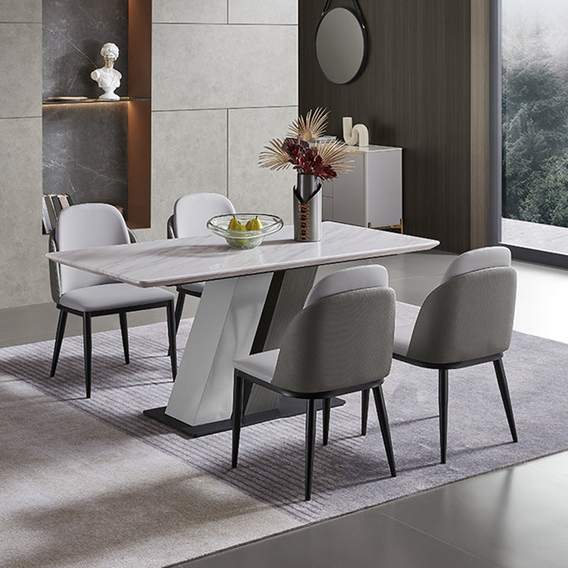 Rectangle Stone Top Dining Table Metal Pedestal Dining Table for Dining Room Clearhalo 'Dining Tables & Seating' 'Dining Tables' 'dining_table' 'furn' 'furn_dining_table' 'Furniture' 'Kitchen & Dining Furniture' 7508844