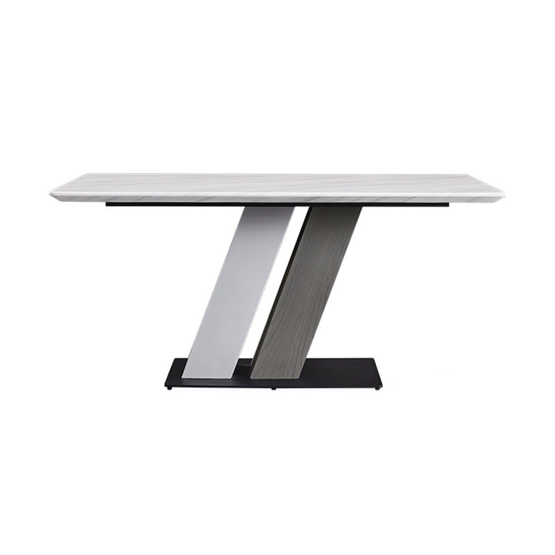 Rectangle Stone Top Dining Table Metal Pedestal Dining Table for Dining Room Clearhalo 'Dining Tables & Seating' 'Dining Tables' 'dining_table' 'furn' 'furn_dining_table' 'Furniture' 'Kitchen & Dining Furniture' 7508845