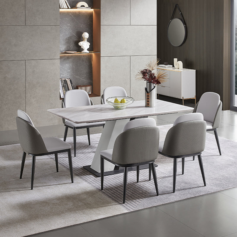 Rectangle Stone Top Dining Table Metal Pedestal Dining Table for Dining Room Clearhalo 'Dining Tables & Seating' 'Dining Tables' 'dining_table' 'furn' 'furn_dining_table' 'Furniture' 'Kitchen & Dining Furniture' 7508850