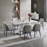 Rectangle Stone Top Dining Table Metal Pedestal Dining Table for Dining Room Clearhalo 'Dining Tables & Seating' 'Dining Tables' 'dining_table' 'furn' 'furn_dining_table' 'Furniture' 'Kitchen & Dining Furniture' 7508850