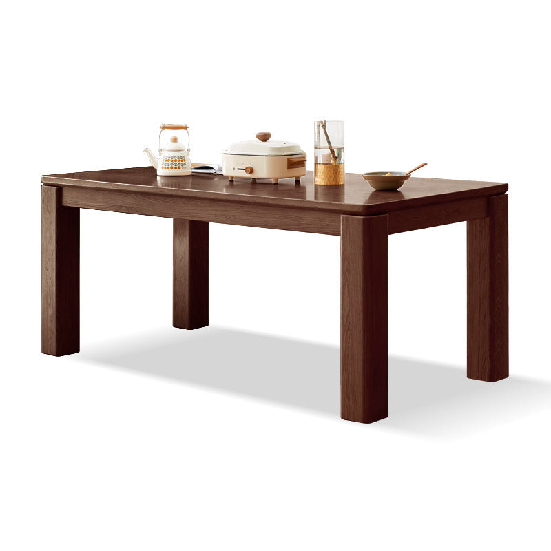 Rectangle 4 Legs Dining Table Solid Wood Dining Table in Natural and Walnut Nut-Brown Without Chairs Clearhalo 'Dining Tables & Seating' 'Dining Tables' 'dining_table' 'furn' 'furn_dining_table' 'Furniture' 'Kitchen & Dining Furniture' 7508853