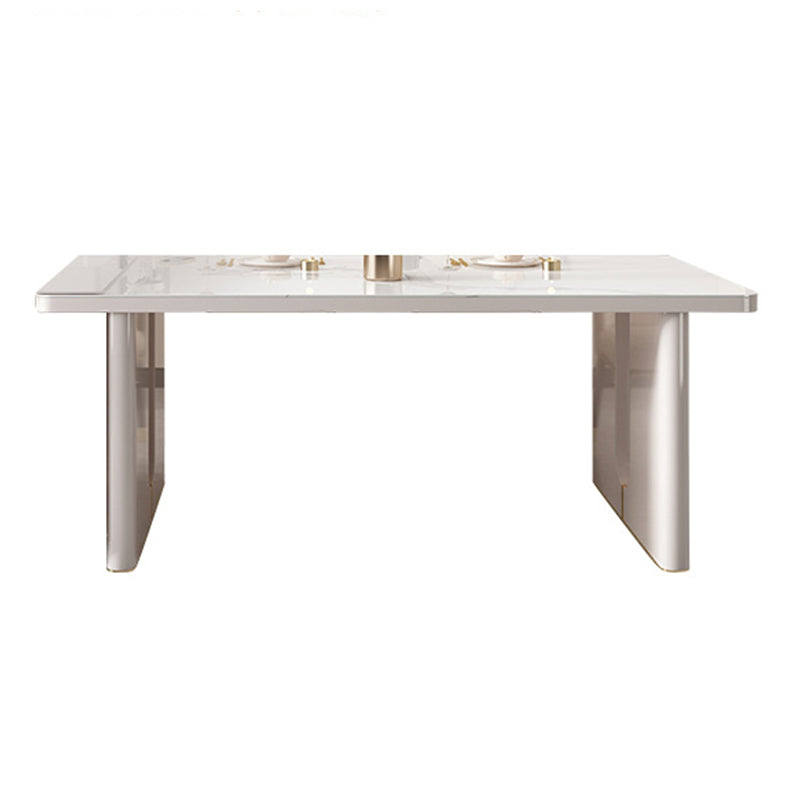 Table de salle à manger rectangulaire à double caisson Table de salle à manger en pierre et bois