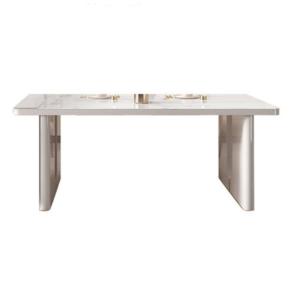 Table de salle à manger rectangulaire à double caisson Table de salle à manger en pierre et bois