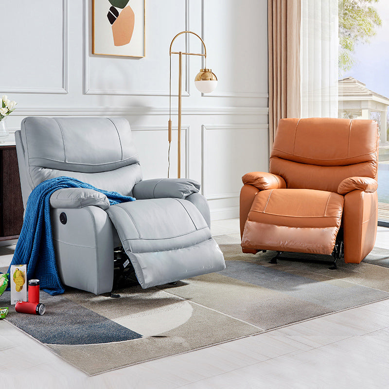 Genuine Leather Standard Recliner Power-Push Botton Recliners Clearhalo 'Chairs & Seating' 'furn' 'furn_recliners' 'Furniture' 'Living Room Furniture' 'Recliners' 7509108